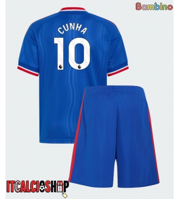 Manchester United Matheus Cunha #10 Seconda Maglia Bambino 2026-27 Manica Corta (+ Pantaloni corti)